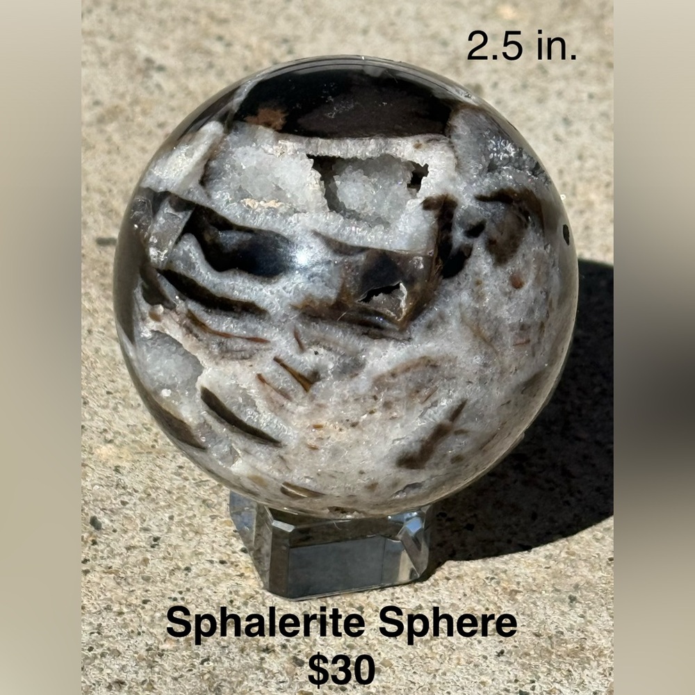 Sphalerite Crystal Sphere Decorative Accent in White and Brown